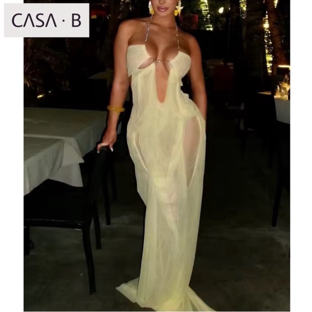 DROPS 3/27💫CASA B|The Mirage Wet Look Sheer Maxi Rhinestone Detail Evening dress
